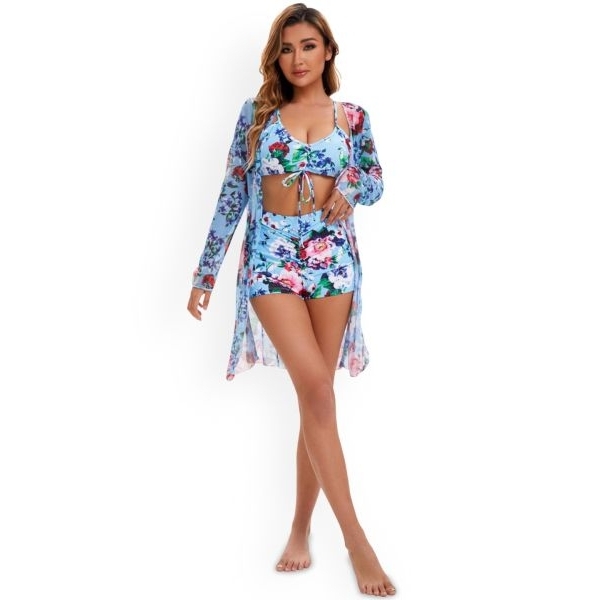 Fancyra Women 3 Piece Floral Printed Cami Top and Shorts with Swimwear Coverup Set - Image 4