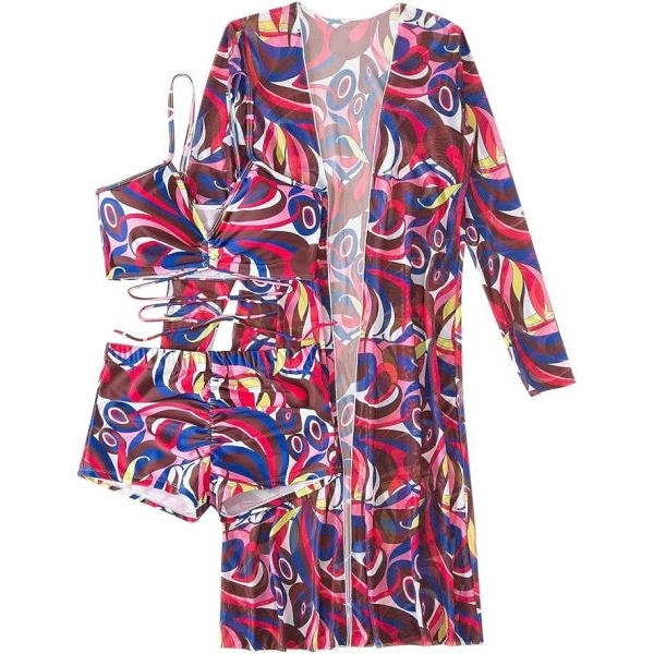 Fancyra Women 3 Piece Printed Bikini Set Long Sleeve Cover Up Swimsuit Beach Wear - Image 2