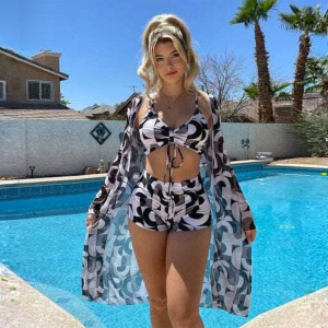 Fancyra Women 3 Piece Printed Bikini Set Long Sleeve Cover Up Swimsuit Beach Wear