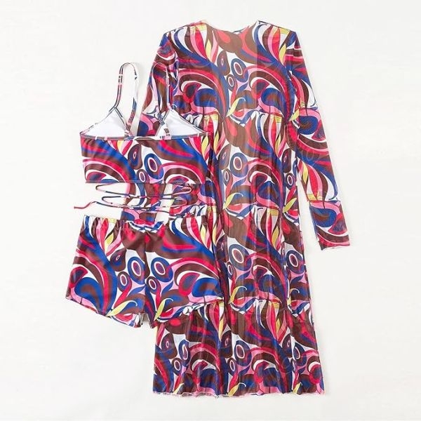 Fancyra Women 3 Piece Printed Bikini Set Long Sleeve Cover Up Swimsuit Beach Wear - Image 5