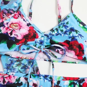 Fancyra Women 3 Piece Printed Bikini Set Long Sleeve Cover Up Swimsuit Beach Wear
