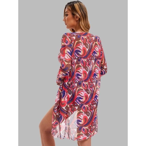 Fancyra Women 3 Pieces Printed Ruched Tropical Swimwear Bikini Top with High Wasited Shorts and Cover up Set - Image 3