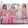 Fancyra Women 6 Pieces Set Pink Satin Nightwear Nighty Set with Gown Top Pants & Lingerie