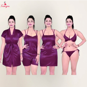 Fancyra Women 6 Pieces Set Satin Solid Nightwear Sleepwear Set
