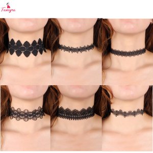 Fancyra Women 6PCS Black Gothic Floral Lace Necklaces Set