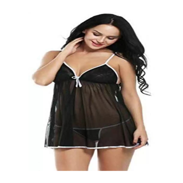Fancyra Women Above Knee Nightwear Babydoll Lingerie With G String Panty Free Size Black Color - Image 5