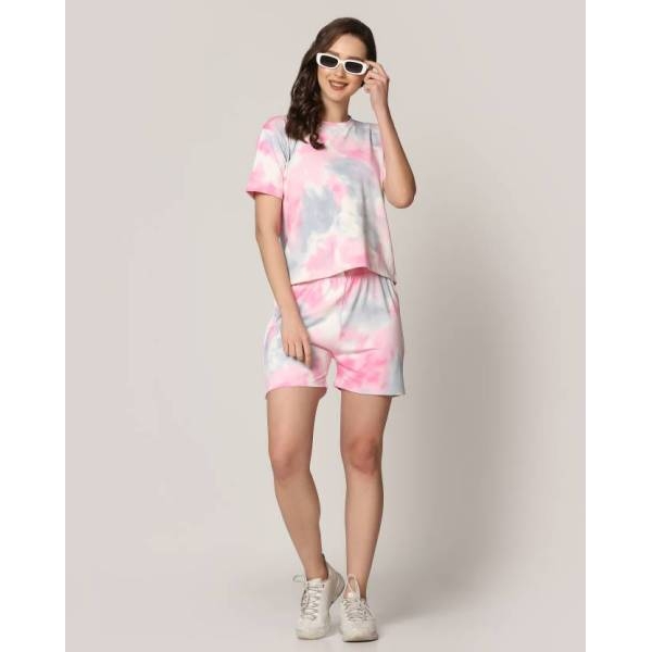 Fancyra Women Abstract Top & Shorts Pink Pajama Sets - Image 5