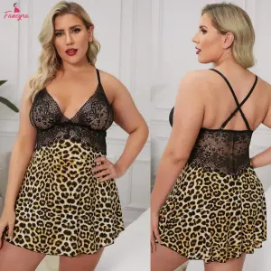 Fancyra Women Animal Print Lace Floral Hot Babydoll Lingerie Nighty