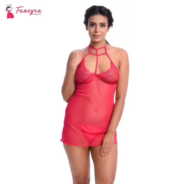 Fancyra Women Babydoll Blended Solid Lingerie Free Size Rose Red Color - Image 2