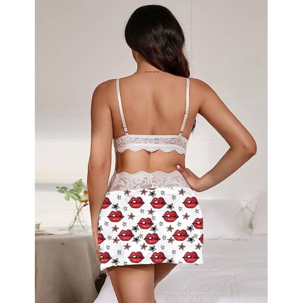Fancyra Women Babydoll Floral Sheer Slip Nightdress Lingerie With G String Panty Free Size White Color - Image 3