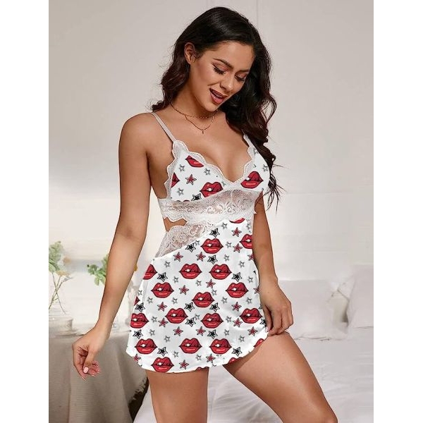 Fancyra Women Babydoll Floral Sheer Slip Nightdress Lingerie With G String Panty Free Size White Color - Image 4