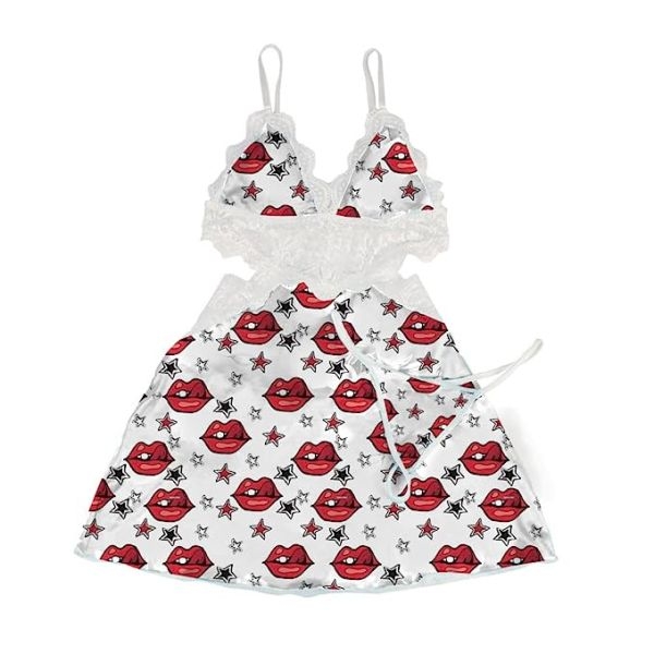 Fancyra Women Babydoll Floral Sheer Slip Nightdress Lingerie With G String Panty Free Size White Color - Image 5
