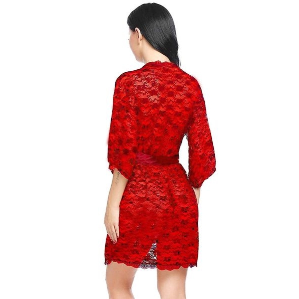 Fancyra Women Babydoll Lace Net Robe Lingerie Nightwear Dress Red Color (Free Size) - Image 4