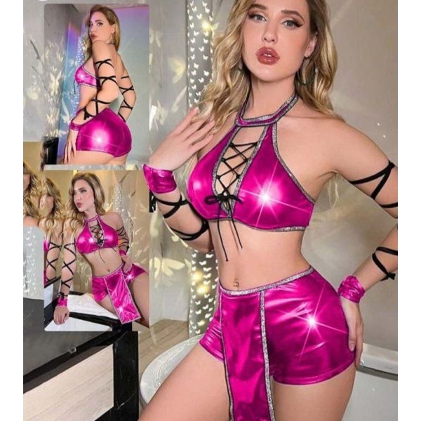 Fancyra Women Babydoll Lingerie Costume Set Bra Top Skirt Bodysuit with Hand Band & Wrap - Image 4