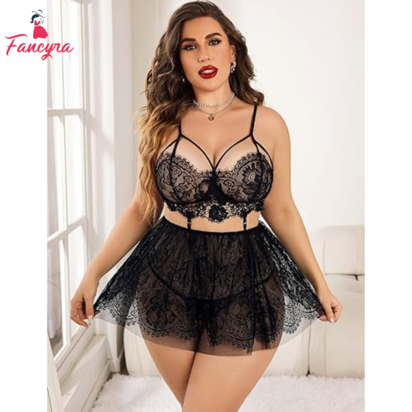 Fancyra Women Babydoll Lingerie Lace Mesh Nightwear Chemise Nighty - Image 2
