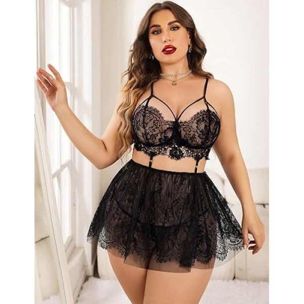 Fancyra Women Babydoll Lingerie Lace Mesh Nightwear Chemise Nighty - Image 3