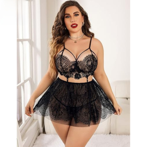 Fancyra Women Babydoll Lingerie Lace Mesh Nightwear Chemise Nighty