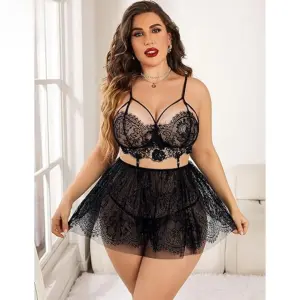 Fancyra Women Babydoll Lingerie Lace Mesh Nightwear Chemise Nighty