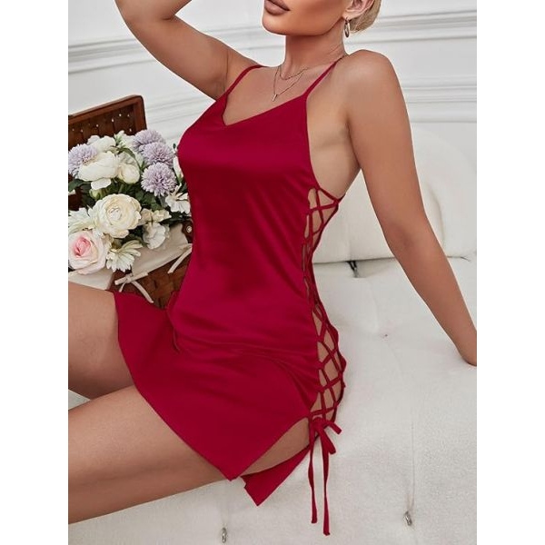 Fancyra Women Babydoll Lingerie Mesh Sleepwear Nighty With G-String Panty Maroon Color - Image 3
