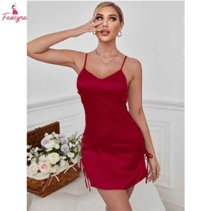 Fancyra Women Babydoll Lingerie Mesh Sleepwear Nighty With G-String Panty Maroon Color