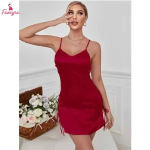 Fancyra Women Babydoll Lingerie Mesh Sleepwear Nighty With G-String Panty Maroon Color