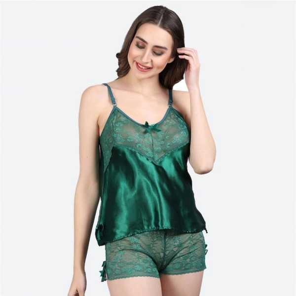 Fancyra Women Babydoll Lingerie Nightdress with Panty Free Size Green Color - Image 2