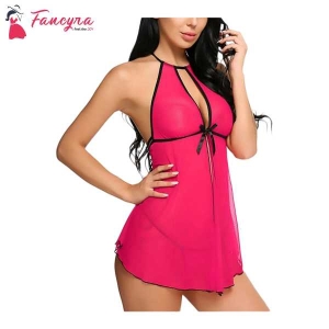 Fancyra Women Babydoll Nightwear Lingerie With Open Front With G String Panty Free Size