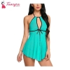 Fancyra Women Babydoll Nightwear Lingerie With Open Front With G-String Panty Free Size Green Color