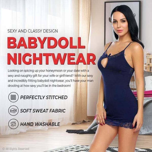 Fancyra Women Babydoll Sleepwear Lingerie Night Dress Lingerie With G string Panty Free Size Blue Color - Image 4