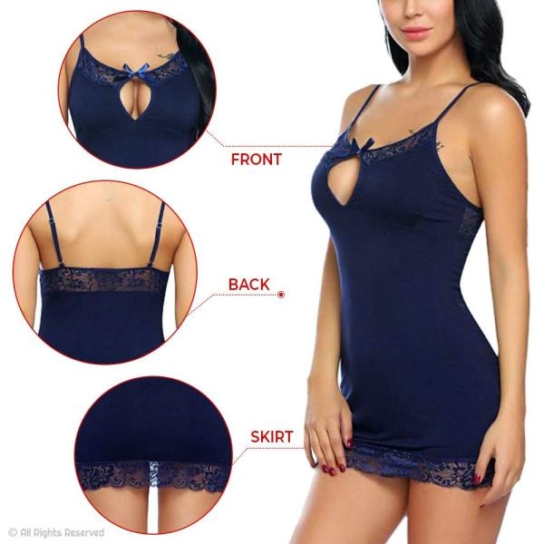 Fancyra Women Babydoll Sleepwear Lingerie Night Dress Lingerie With G string Panty Free Size Blue Color - Image 5