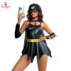 Fancyra Women Batgirl Lingerie Costume Black Shiny Superhero Cosplay Outfit with Cape Perfect for Halloween Party