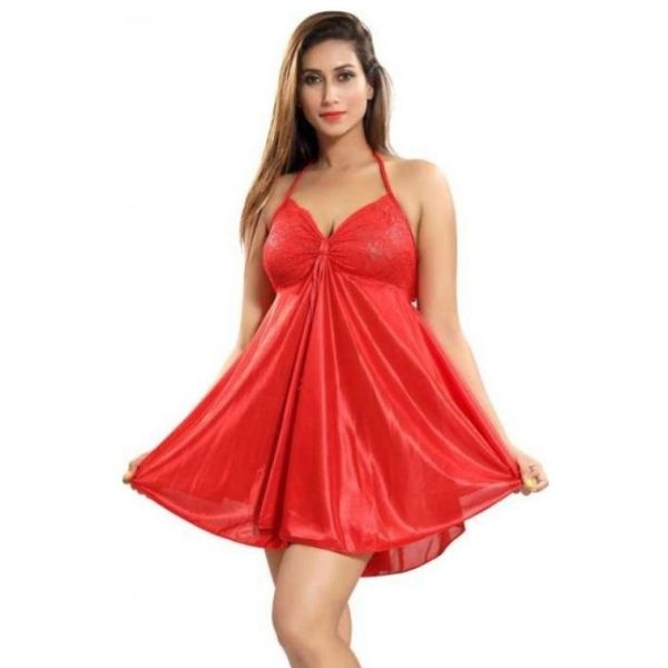 Fancyra Women Beautiful Satin Blend Nightwear Babydoll Nightdress Dress Free Size - Image 4