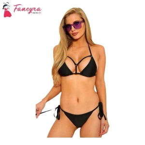 Fancyra Women Bikini Lingerie Bra And Panty Sets Free Size Black Color