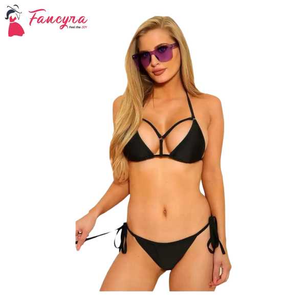Fancyra Women Bikini Lingerie Bra And Panty Sets Free Size Black Color