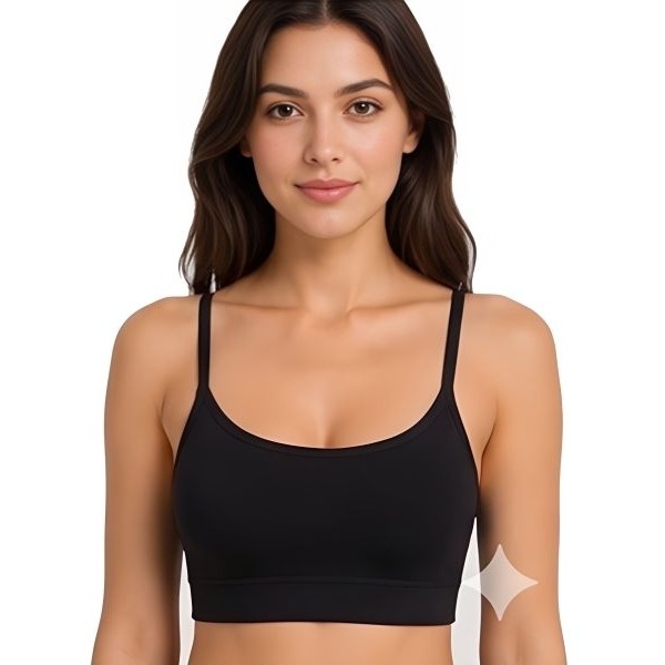 Fancyra Women Black Cotton Soft Stretch Comfort Padded Sports Bra - Image 2