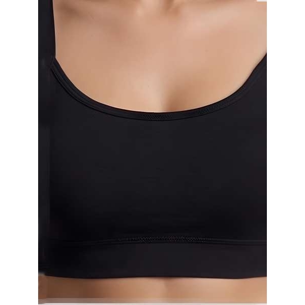 Fancyra Women Black Cotton Soft Stretch Comfort Padded Sports Bra - Image 3