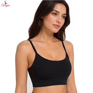Fancyra Women Black Cotton Soft Stretch Comfort Padded Sports Bra