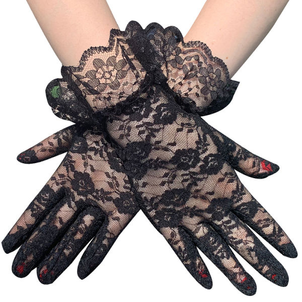 Fancyra Women Black Elegant Floral Lace Short Gloves - Image 2