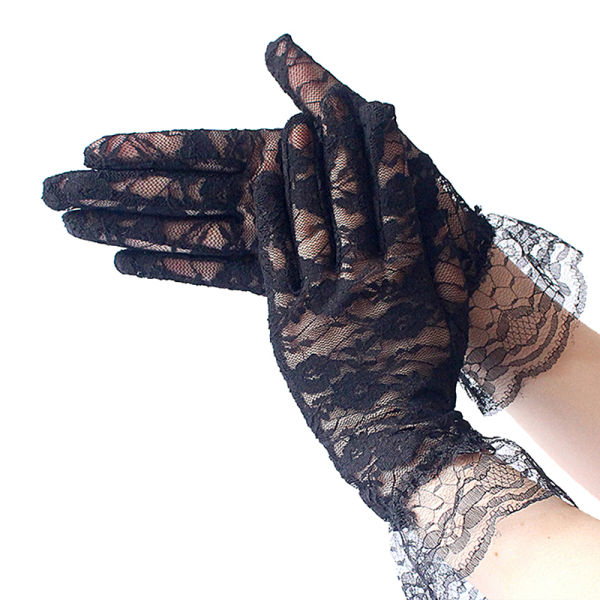 Fancyra Women Black Elegant Floral Lace Short Gloves - Image 3