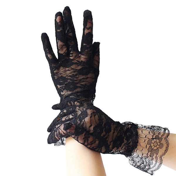 Fancyra Women Black Elegant Floral Lace Short Gloves - Image 4