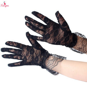 Fancyra Women Black Elegant Floral Lace Short Gloves