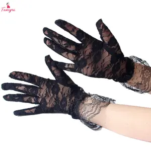 Fancyra Women Black Elegant Floral Lace Short Gloves