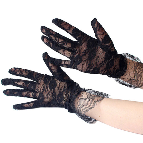 Fancyra Women Black Elegant Floral Lace Short Gloves - Image 5