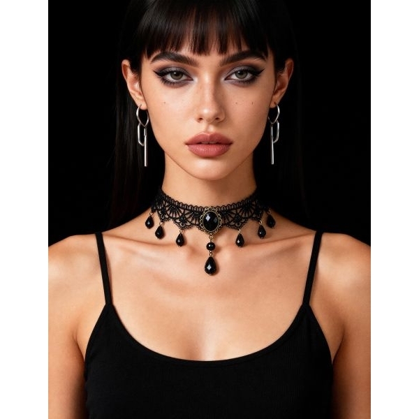 Fancyra Women Black Elegant Lace Pendant Necklace - Image 4