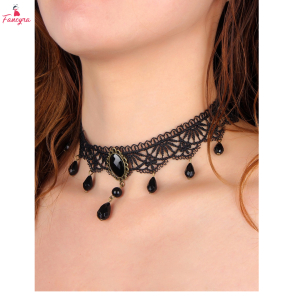 Fancyra Women Black Elegant Lace Pendant Necklace