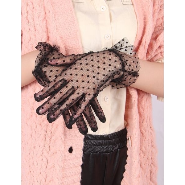 Fancyra Women Black Elegant Transparent Dot Fashion Gloves - Image 2