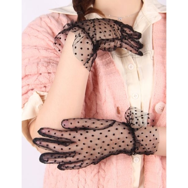 Fancyra Women Black Elegant Transparent Dot Fashion Gloves - Image 3