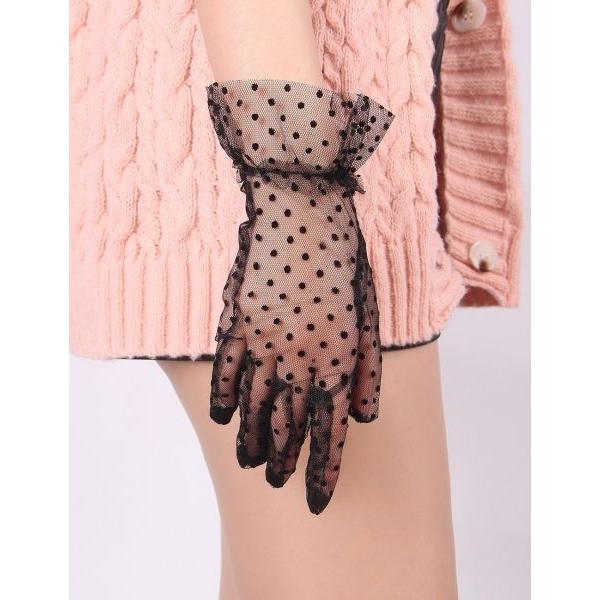Fancyra Women Black Elegant Transparent Dot Fashion Gloves - Image 4
