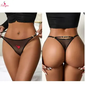 Fancyra Women Black Fashion Mesh Panty Side Strap Heart Design