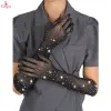 Fancyra Women Black Fishnet Rhinestone Gloves